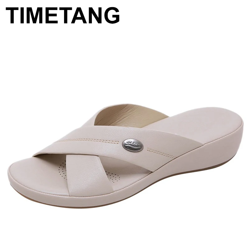 

TIMETANGwomen's soft soles casual summer soft bottom large size wedges crossed buckle slippers outdoor shoes beach shoes E056