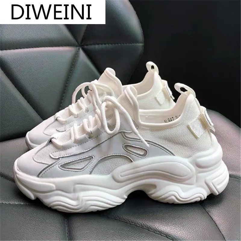 

2021 New Women's Sneakers Spring Fashion Lace-up Vulcanized Shoes Ladies Casual Shoes Lightweigh Breathable Platform Dad Shoes
