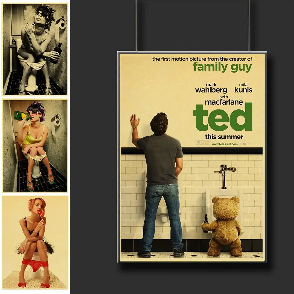 Винтажный Забавный постер Toliet на стену декор для ванной комнаты крафт-бумага