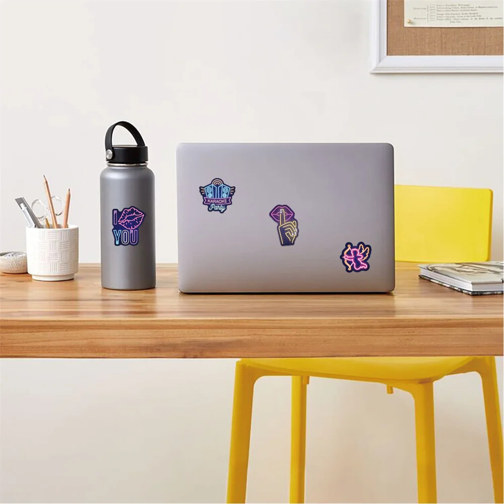 Pegatinas de grafiti impermeables de ne&oacute;n para guitarra, Maleta de dibujos animados creativa con personalidad, decoraci&oacute;n impermeable, 10/30/50 Uds., venta al por mayor-2