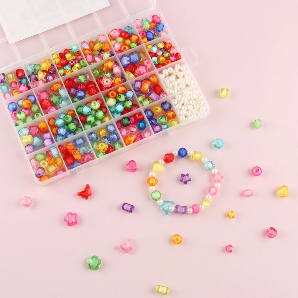 

500pcs Multicolor Acrylic Beads Kits Craft Beads Jewelry Making Kits For Kids Girls DIY Charms Bracelet Necklace Hair Ring Sets
