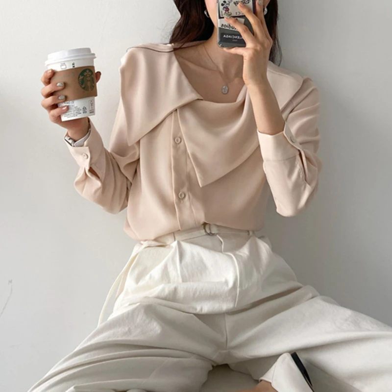 Colorfaith New 2021 Women Spring Autumn Blouse Shirts Fashionable Wild Irregular Elegant Ladies Korean Style Pink Tops BL9761 | Женская