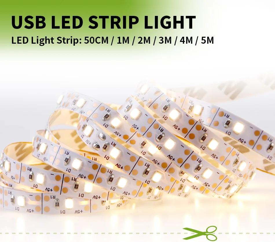 USB разъем 220 В светодиодный светильник USB 2835 5 в Светодиодная лента Гибкая ТВ-фон Смещенный светильник Декор для гостиной лента 0,5 м~ 5 м