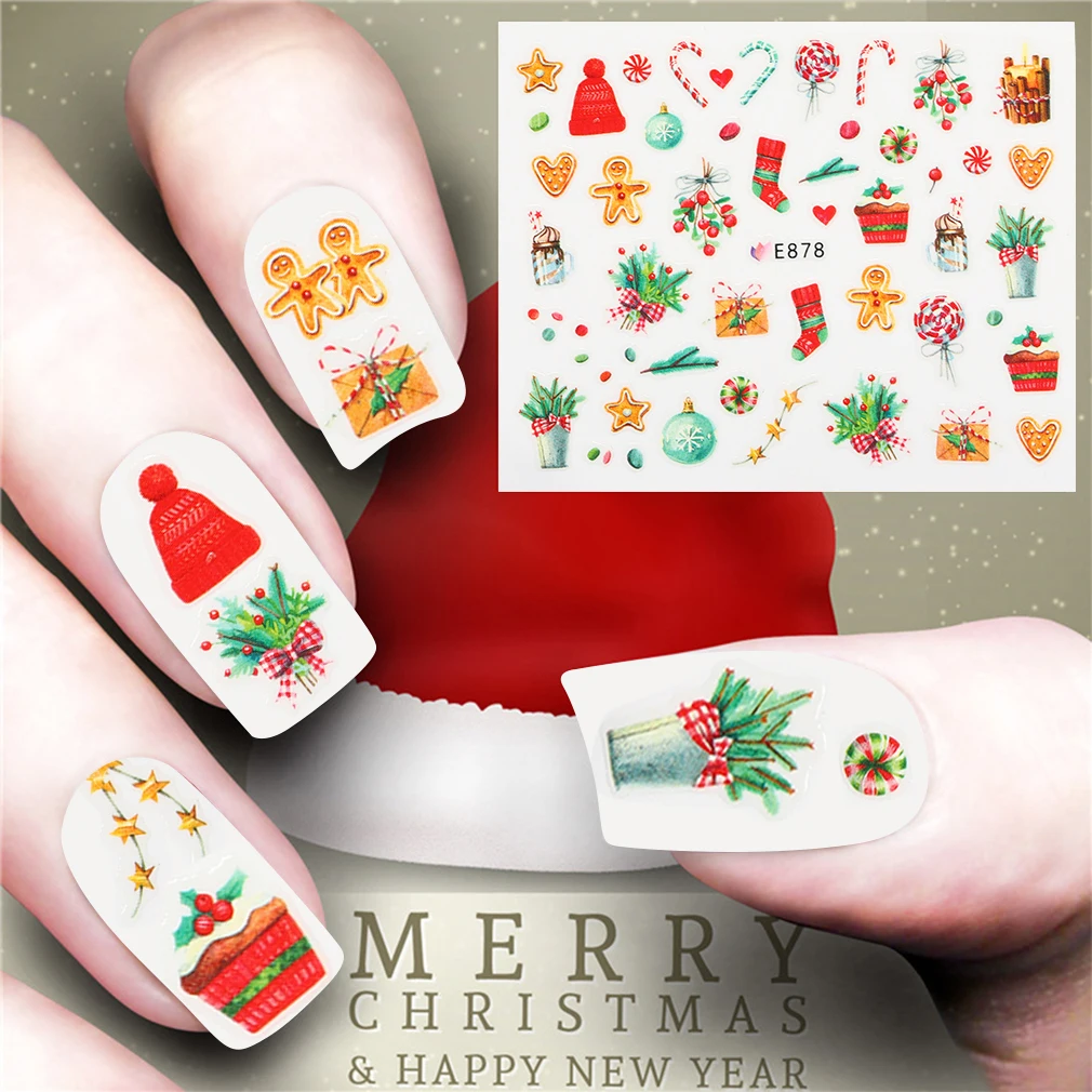 Милый Рождественский стикер для дизайна ногтей дизайн наклейки Трафаретный