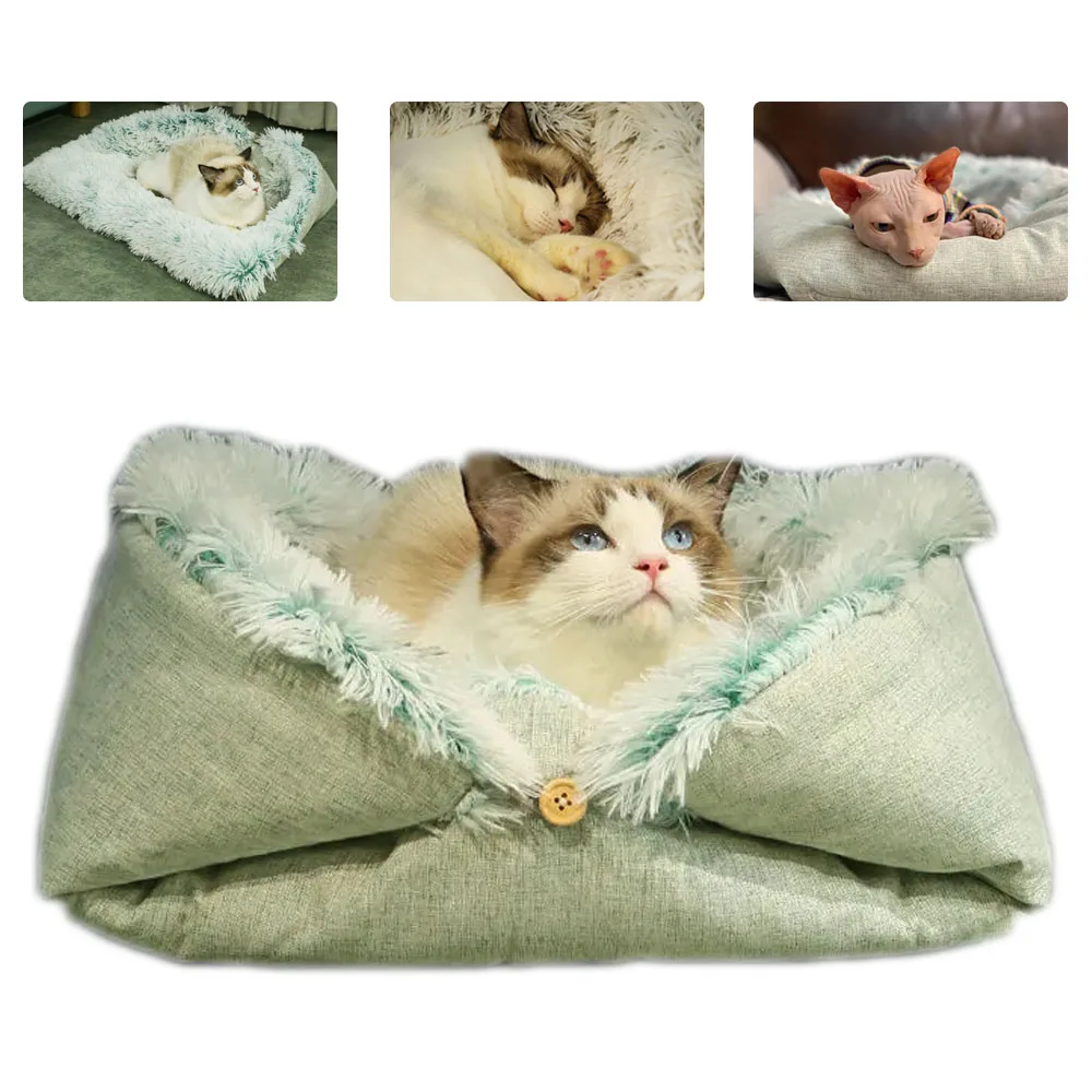 

Зимний коврик для кошек, корзина, подстилка для гнезда, мягкий теплый домик для кошек, длинная плюшевая подушка для домашних животных, подст...