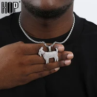 hip hop iced out cubic zircon bling cz goat pendants necklaces for men jewelry with tennis chain