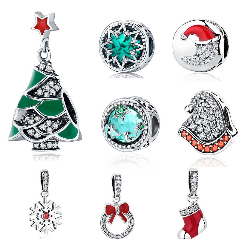 Рождественская коллекция 925 пробы серебряный шарм бисер дерево носок для женщин