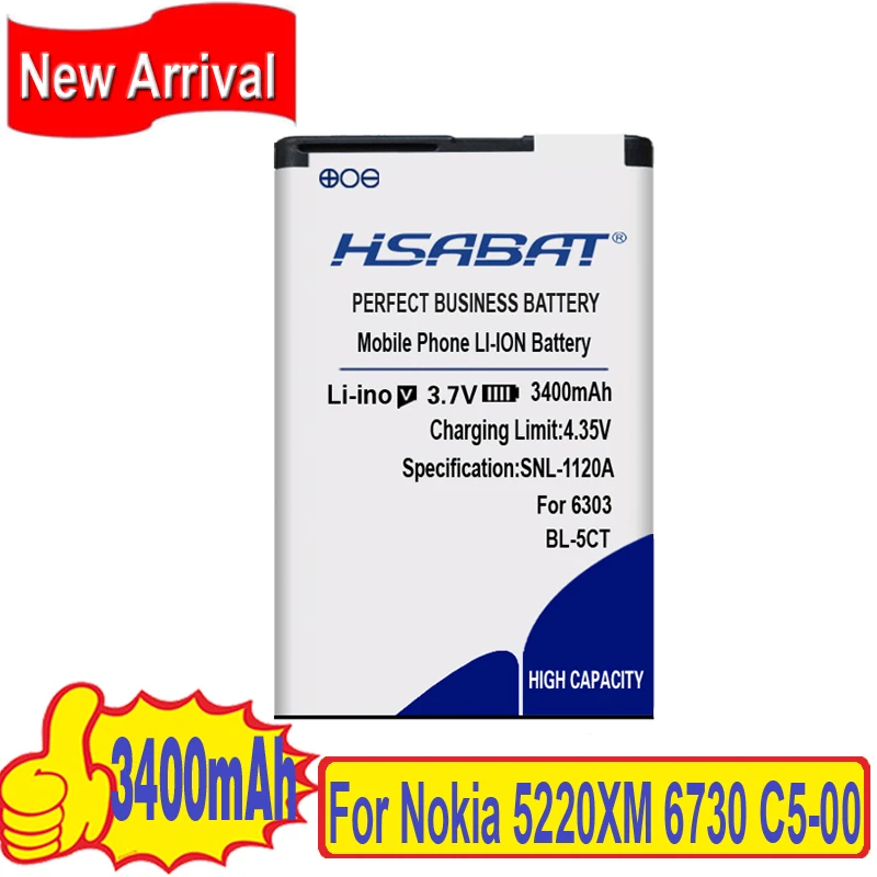HSABAT 3400mAh BL 5CT батарея для Nokia 5220XM 6730 C5 00 C6 01 6303C 5220 6730c 6303i|battery for|battery for nokianokia battery bl-5ct |
