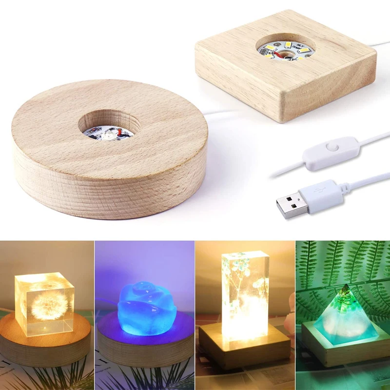 

Wood lamp holder Creative led base Room Light Base Rotating Display Stand Lamp Holder Glass Transparent Object Stand Home Decor