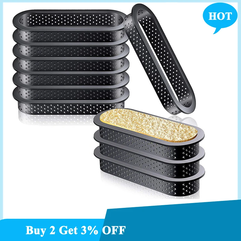 

12 Pieces Oval Tart Rings Heat-Resistant Perforated Cake Mousse Ring Non Stick Bakeware Tart Mini Cake Mold Cake Rings