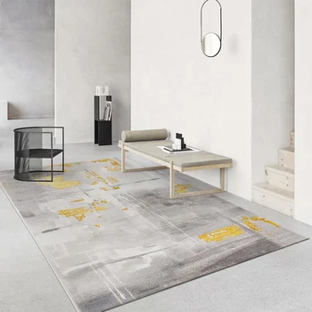 Modern Yellow Grey Abstract Carpet Bedroom Living Room Polypropylene Area Rugs Sofa Coffee Table Thickened Mat Study Carpets