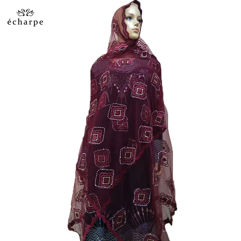 Простые вышитые шарфы африканские женские мусульманские ромбовидный узор шарф