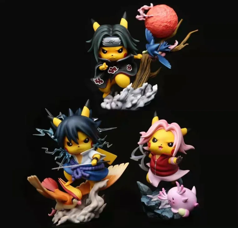 

Покемон Пикачу Cos Наруто Итачи Учиха/Саске/Сакура мужские Q-версии ПВХ Аниме Фигурки игрушки модель кавайный подарок для детей