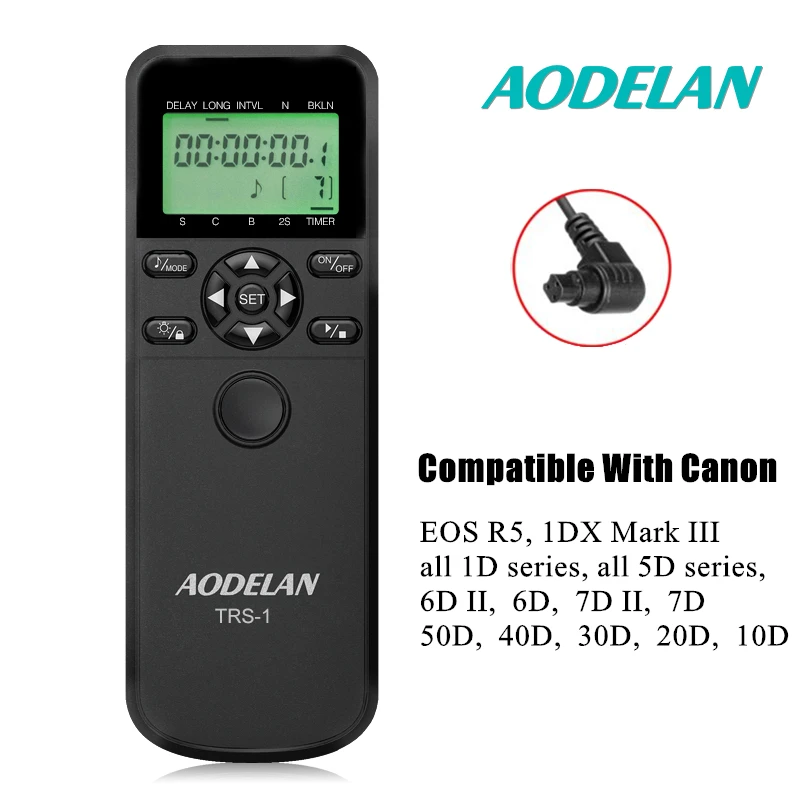 

AODELAN TRS-C8 LCD Time Remote Shutter Release for Canon EOS R3 R5C 6DII 6D 1D Series 5D Series. 7DII 7D 50D 40D 30D 20D 10D