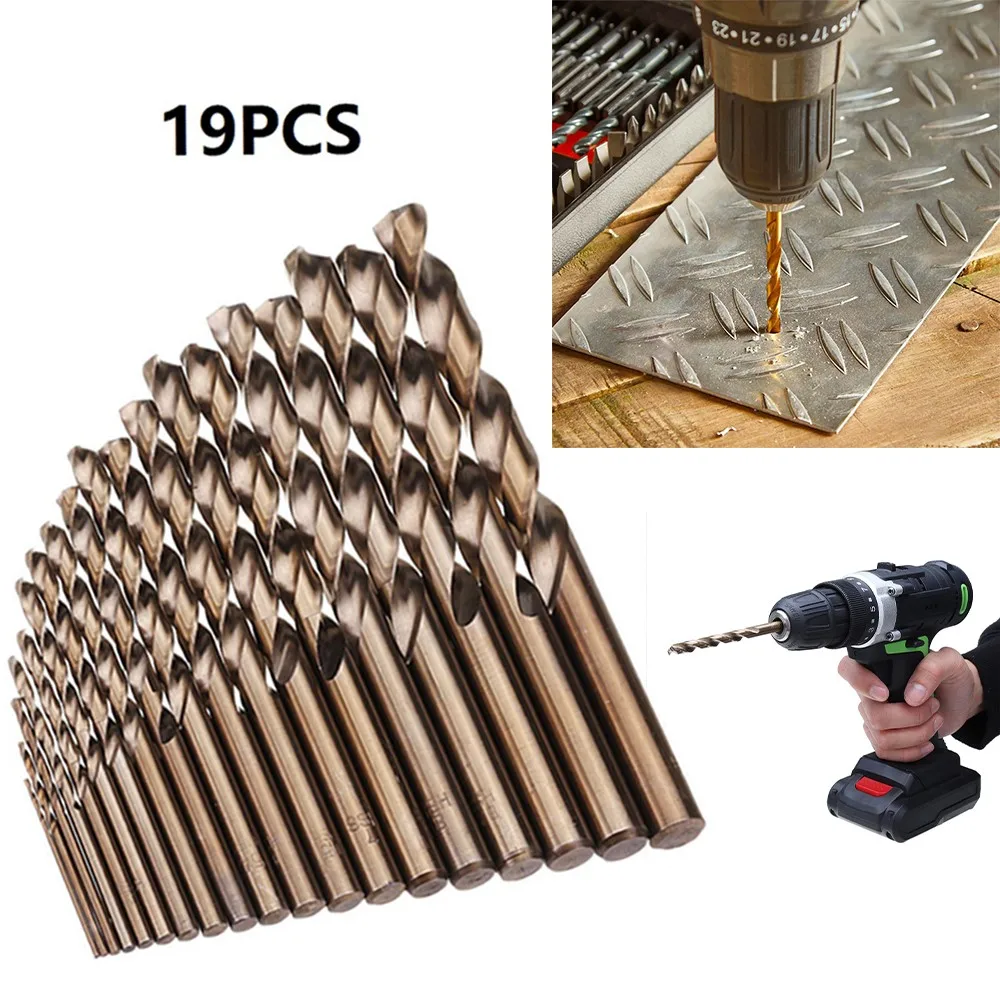 

19pcs Metal Drill Bit 1~10mm HSS M35 Cobalt Drill Bit For Metal Stainless Steel Wood Steel Deep Hole Drilling Positioning Hole