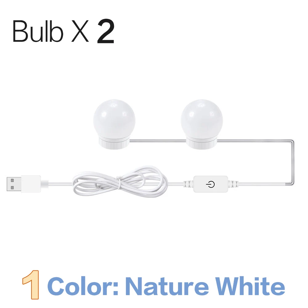 Nature White 2 Bulbs Голливудский Led-зеркало для макияжа светильник на каждый день, 3 цвета Плавная затемнения туалетный столик, Ванная комната светодиодный настенный светильник USB макияжа с светильник Инж - Цвет абажура: Nature White 2 Bulbs