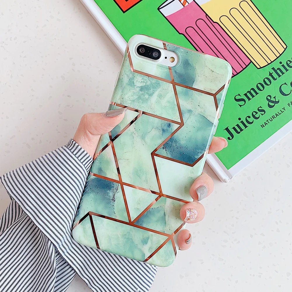 Чехлы для телефонов с геометрическим мрамором для iPhone 6, 6s, 7, 8 Plus, X, XR, XS, 11 Pro, мягкая Гальваническая задняя крышка, чехол