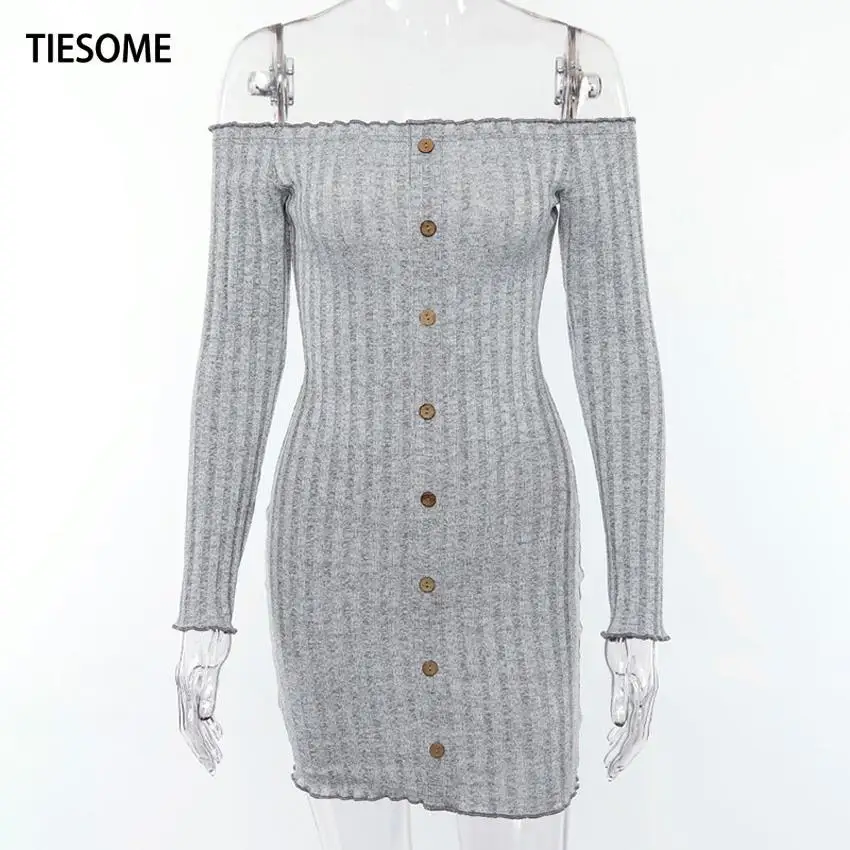 

TIESOME Women Summer Autumn Dress 2020 Sexy Off Shoulder Long Sleeve Dress Slim Elastic Bodycon Party Dresses Lady Vestidos