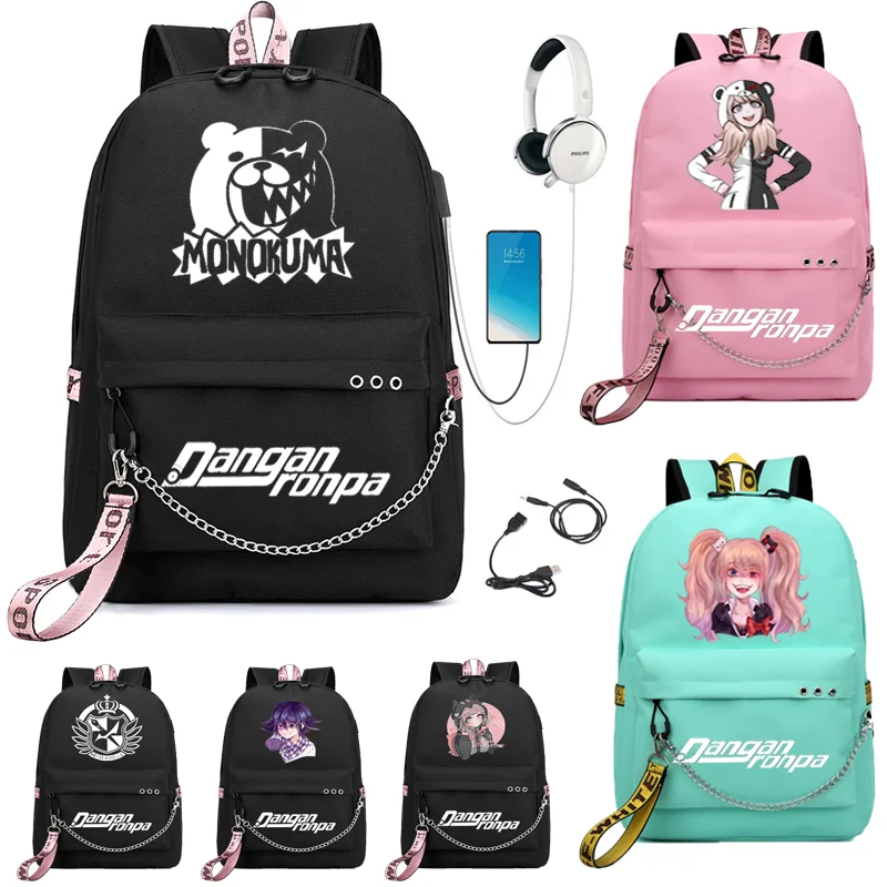 Аниме Danganronpa рюкзак USB Порты и разъёмы monokuma школьная футболка с рисунком