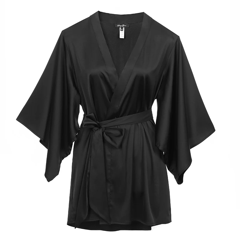 LILYMODA Высокое качество удобные женские из искусственного шелка сексуальное кимоно Ночная рубашка Свадебные вечерние Халаты для невесты - Цвет: Black