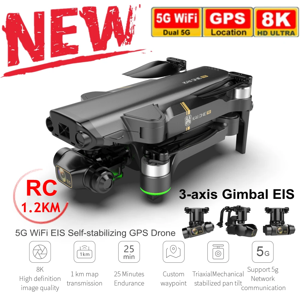 

3 Axis Gimbal Professional GPS Drone with HD 4K 8K EIS Dual Camera Brushless 5G WIFI FPV Dron RC 1.2KM Foldable Quadcopter Gifts