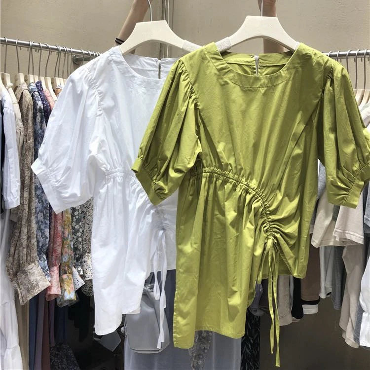 Женская Асимметричная блузка Повседневная Блузка с круглым вырезом и коротким