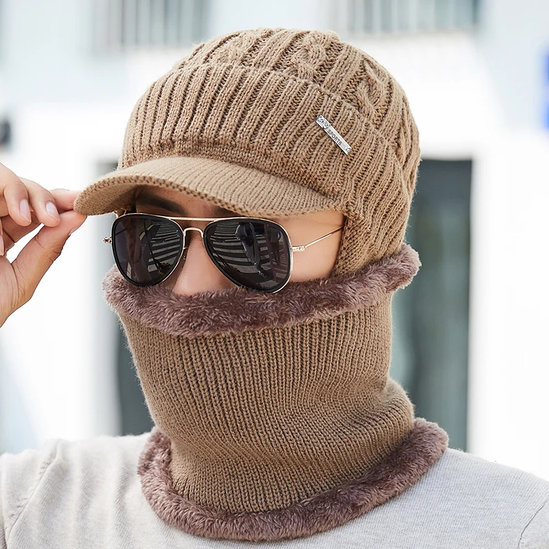 Зимняя шапка, шарф, Skullies Beanies для мужчин, вязаная шапка, женская маска, толстая Балаклава, ушанка, шерстяной берет, мужская шапка, шапка