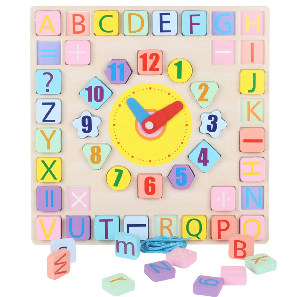 

Wooden Puzzle Toy Set Shape Number Matching Clock Building Blocks Montessori Toys for Time Cognition Intelligence Development