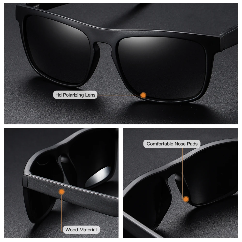 Мужские поляризационные солнцезащитные очки с бамбуковыми линзами UV400|Мужские