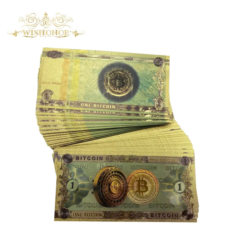 

100pcs/lot Nice Gold Foil Color ONE BITCOIN Banknote BTC Bills Banknote Souvenir Banknotes For Collection