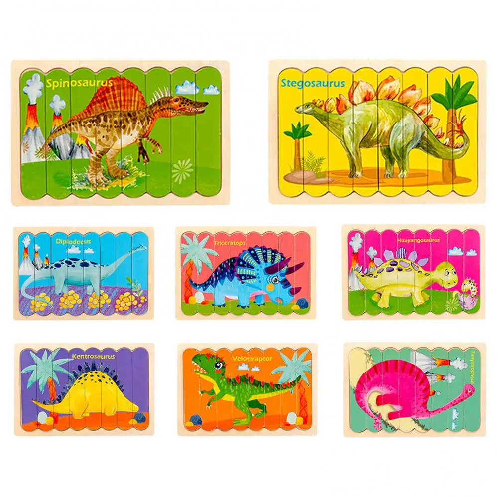Детский деревянный двухсторонний мультяшный динозавр головоломка игрушка для