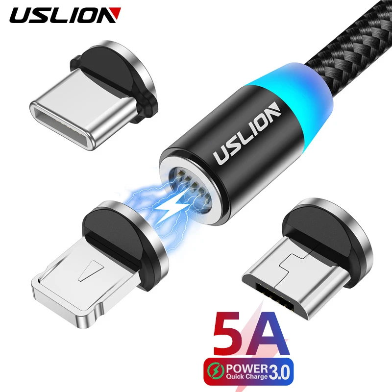 

USLION 5A Fast Charging Magnetic Charge Cable Data Charger Type C Micro USB C Magnet For iPhone 13 Samsung Xiaomi Wire USB Cord