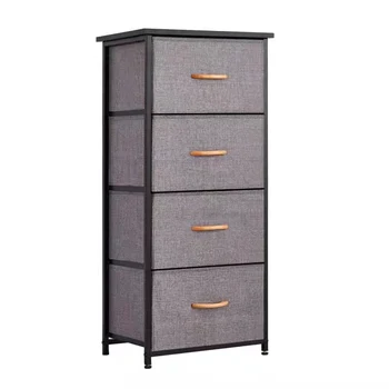 【USA READY STOCK】4 Drawers Dresser Narrow Storage Tower Nightstand With Sturdy Steel Frame Waterproof Solid Wood Top, Easy Pull