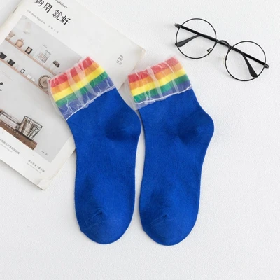 blue Креативные сетчатые радужные полосатые хлопковые женские носки, Модные осенние милые цветные носки, высокое качество, милые Молодежные Забавные милые носки - Цвет: blue