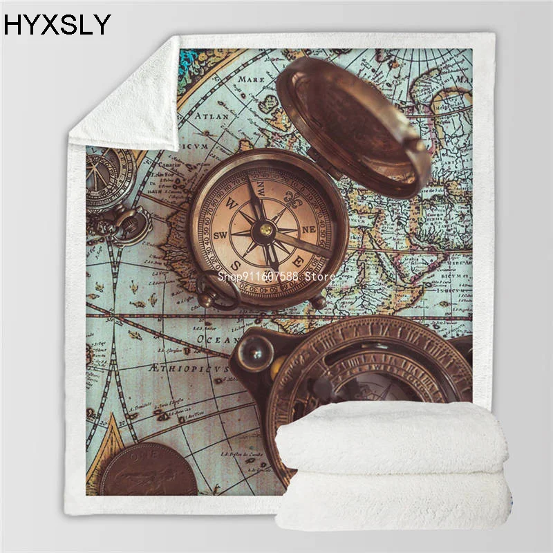 

Compass Blankets For Beds World Map 3D Print Throw Blanket Retro Style Fluffy Blanket Navigation Bedspread manta