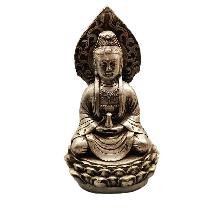

Chinese Old Tibet Silver Carving Sitting Guanyin