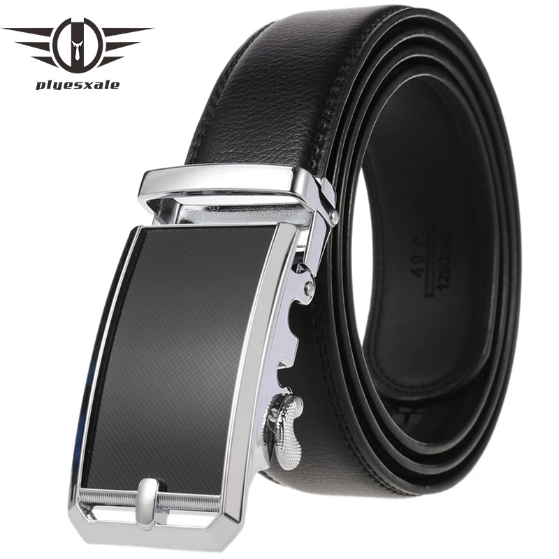 Ремень Plyesxale B276 мужской кожаный, автоматическая пряжка с храповым механизмом, Роскошный дизайнерский деловой пояс из натуральной коровьей кожи