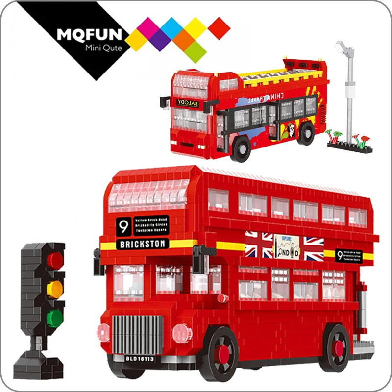 Автомобиль Balody Technic супергоночный Лондонский двойной автобус строительные блоки