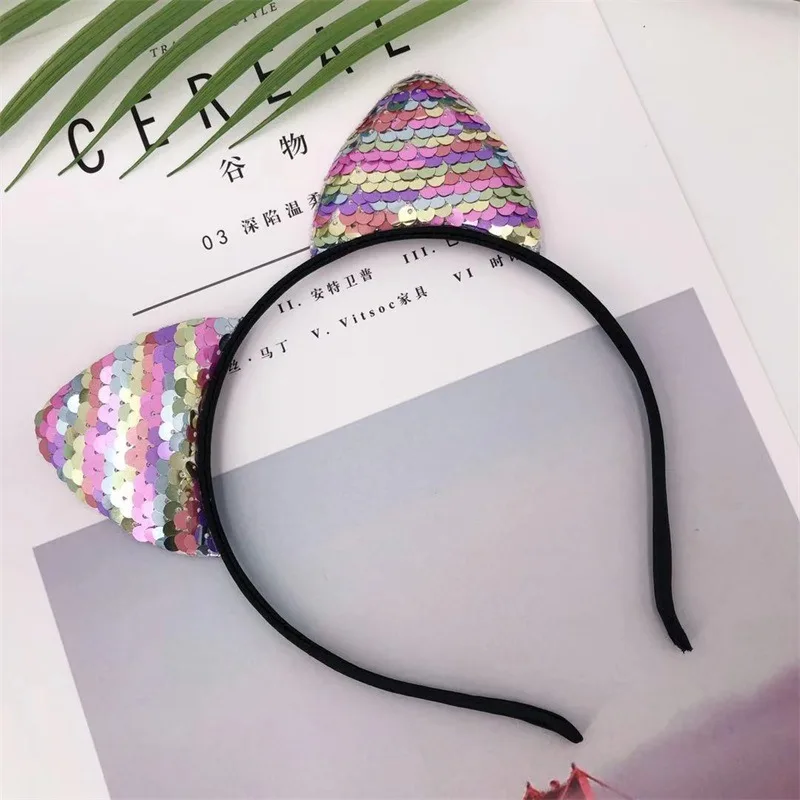 Хэллоуин Микки уха Блестки Золотые блестки кошачьи уши повязка для волос обруч