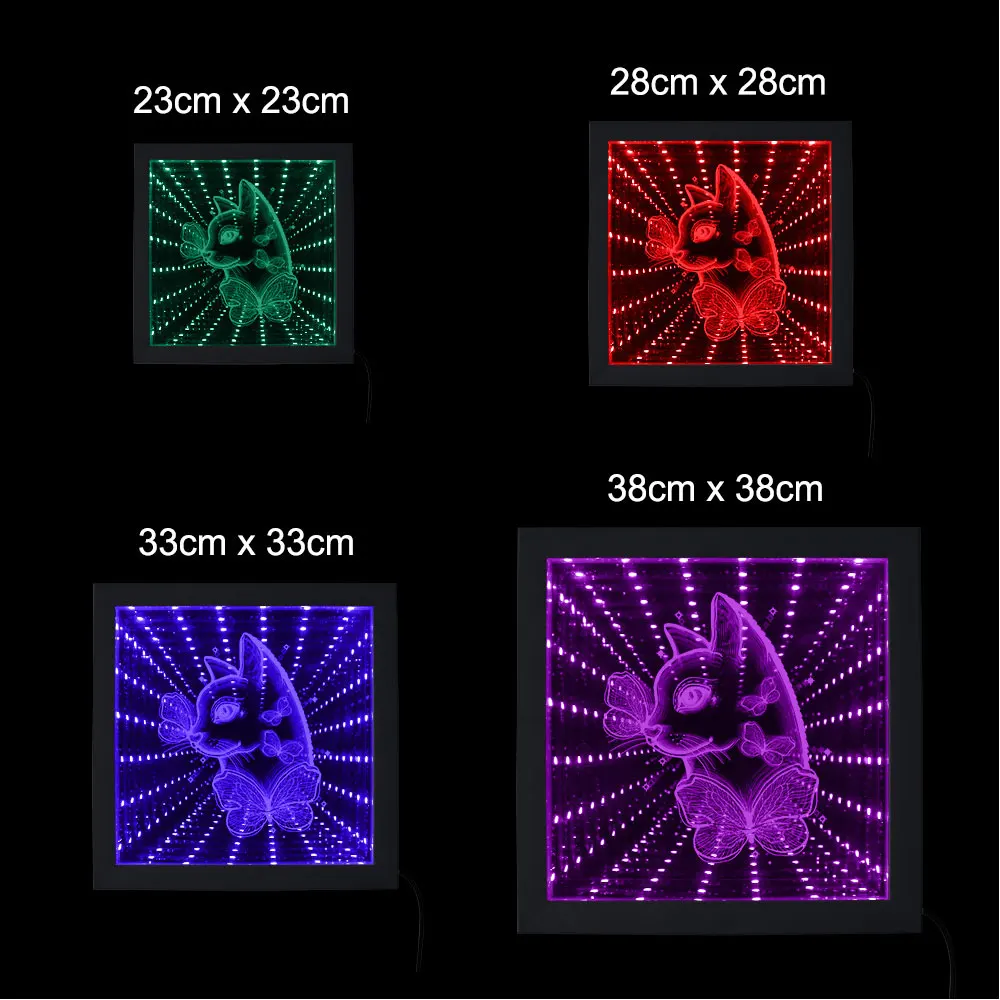 Кошка с бабочкой RGB светодиодный зеркальный каркас бесконечное пространство