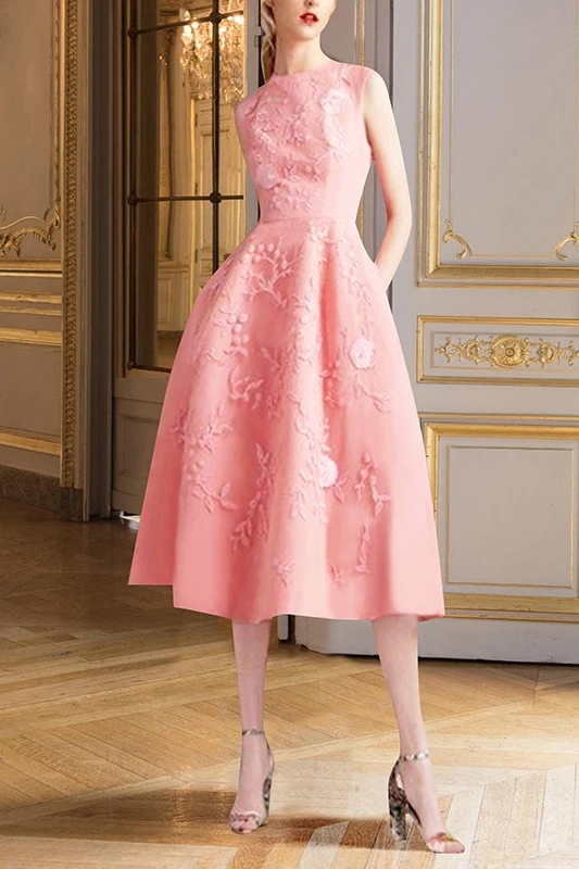 

French Elegant Dresses for Women Fashion Embroidery Sleeveless Midi Dress 2021 Summer High Waist Slimming Large Hem Sweet Dress