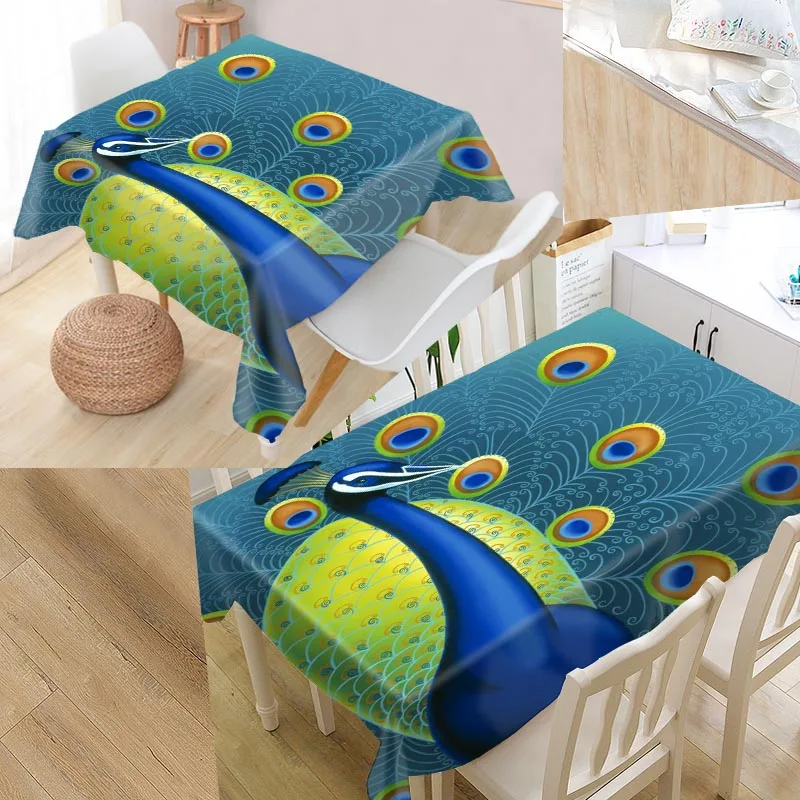 

Peacock Custom Table Cloth Oxford Fabric Rectangular Waterproof Oilproof Table Cover Family Party Tablecloth