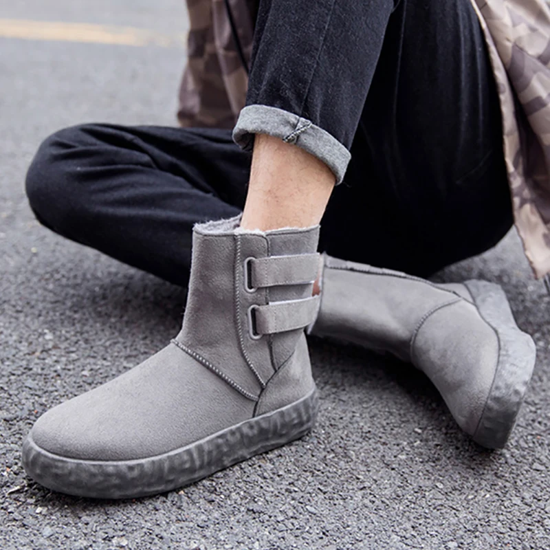 Мужские замшевые ботинки на толстой плюшевой подкладке повседневные уличные