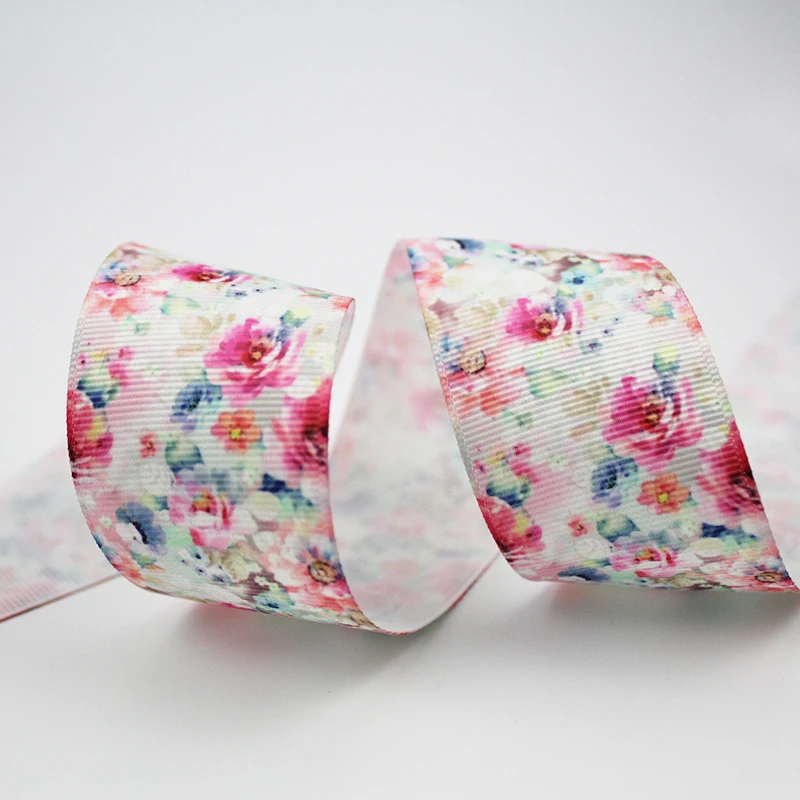 

Daisy/flower printed grosgrain ribbon 9-75mm DIY handmade materials christmas wedding gift wrap tape ribbons