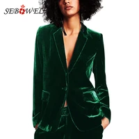 sebowel womens dark green velvet blazer jacket elegant ladies coat female slim casual lapel office business blazers s xxl
