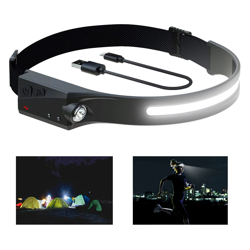 Светодиодный налобный фонарь Головной со встроенным аккумулятором и датчиком