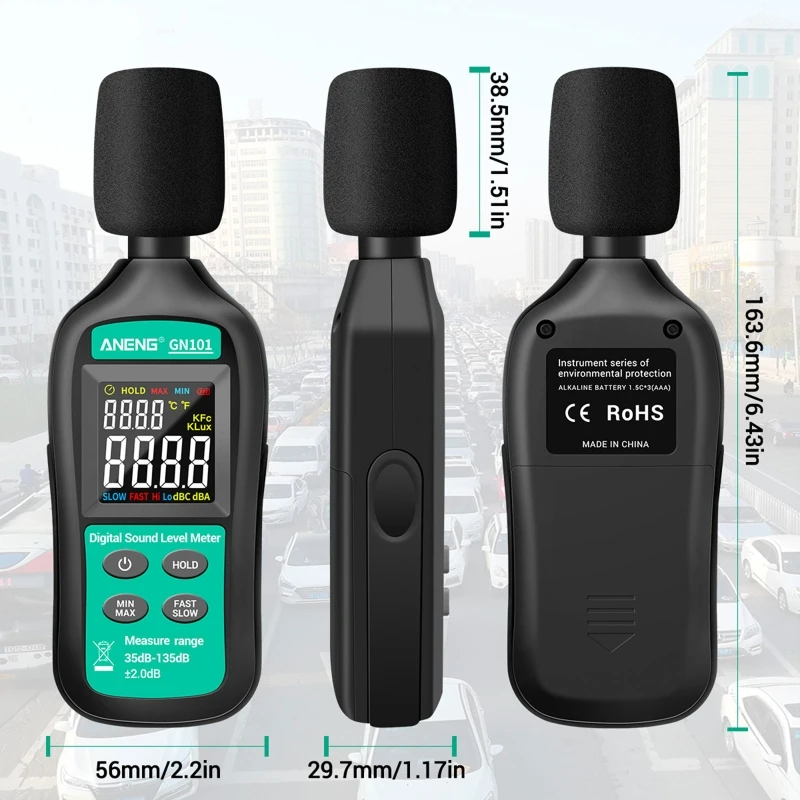 

Digital Noise Meter Sound Level Meter 35-135 db Decibel Monitor Intelligent Logger Diagnostic Tool GN101