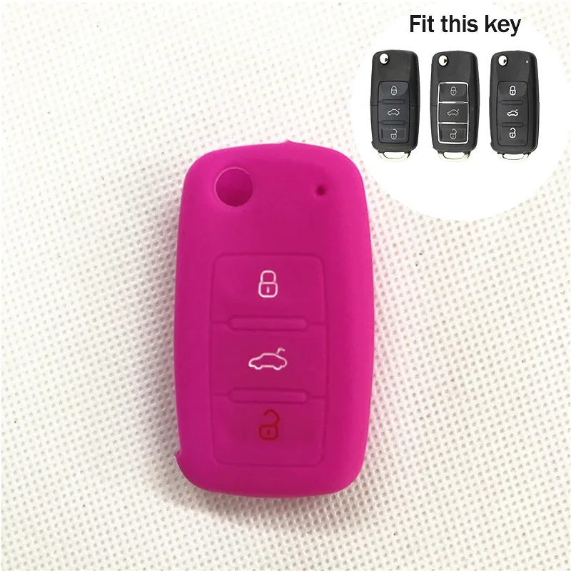 A rose pink Силиконовый чехол для ключей для Volkswagen Skoda Octavia Yeti Roomster Fabia Rapid Superb KODIAQ/Seat Leon Toledo Altea Ibiza - Название цвета: A rose pink