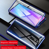 magnetic adsorption metal case for xiaomi 9 lite 9t pro 8 se cc9 a3 9h double sided tempered glass film redmi note 8 7 pro 8t f1