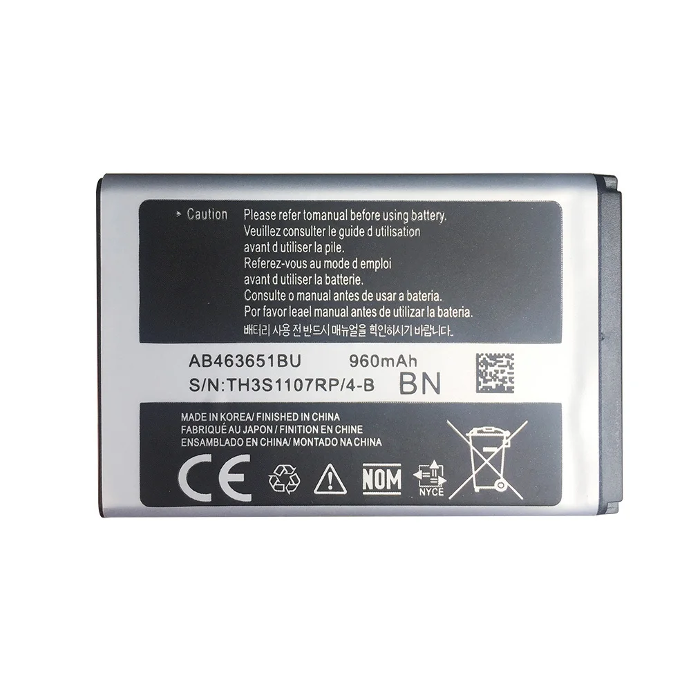 Новый аккумулятор AB463651BU для Samsung W559 S5620I S5630C S5560C C3370 C3200 C3518 J808 F339 S5296 C3322 L708E S5610 960 мАч